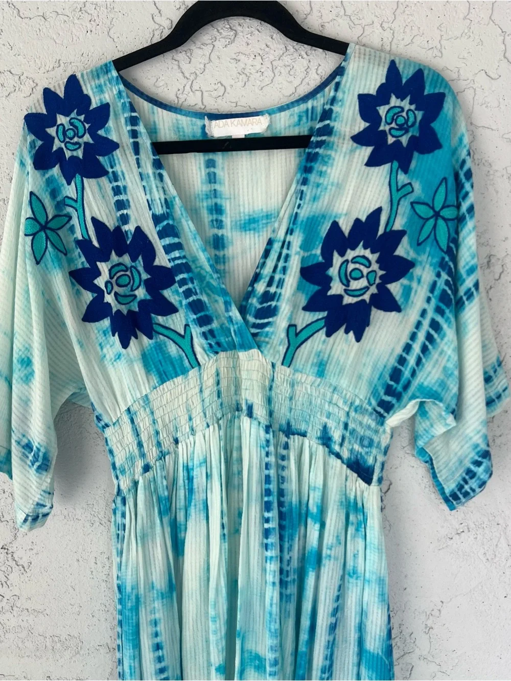 Ada Kamara Marina St Barth Daisy Dress Floral Embroidered Resort Blue Size S
